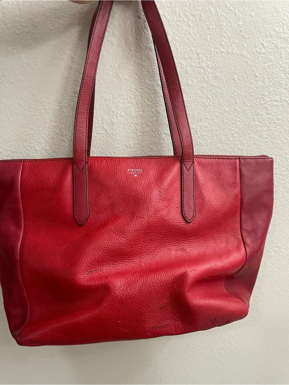 Fossil Red Leather Tote with Dark Red Accent